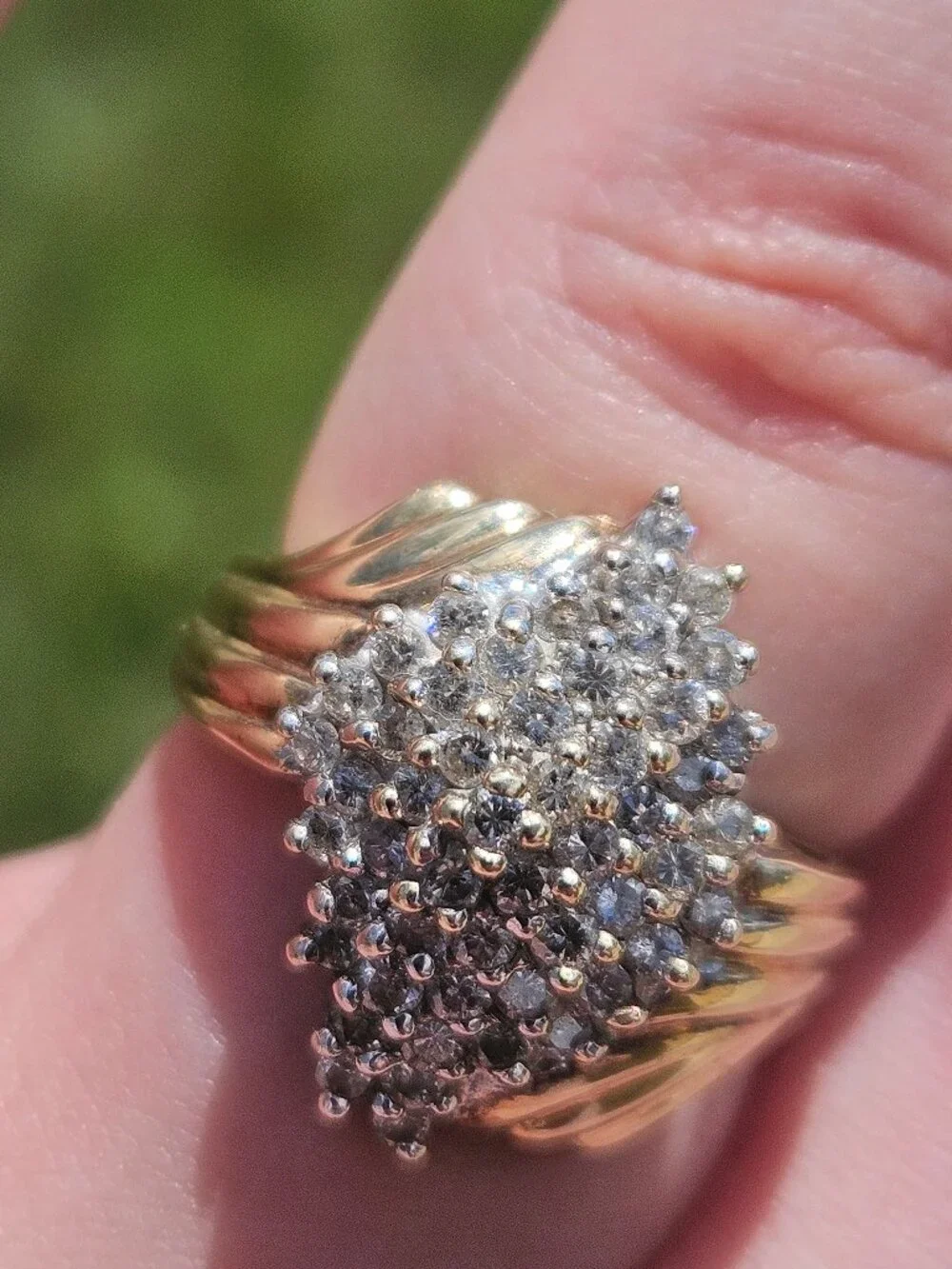 10K Yellow Gold Diamond Large Marquise Shaped Cocktail Cluster Ring Size 7.25